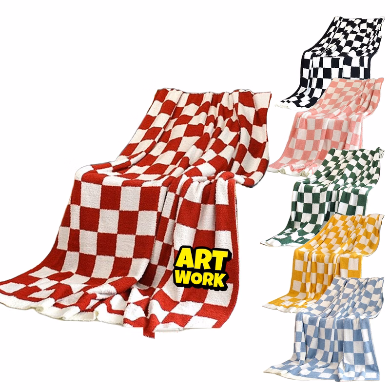 Fluffy Fuzzy Checkered Throw Blanket