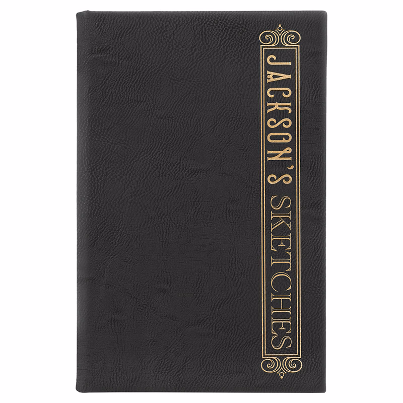 5 1/4" x 8 1/4" Black/Gold Leatherette Sketch Book-Unlined Paper