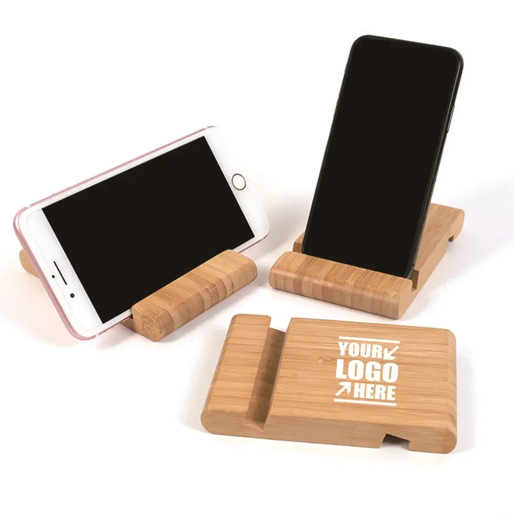Double Slot Design 100% Natural Bamboo Phone Stand 1