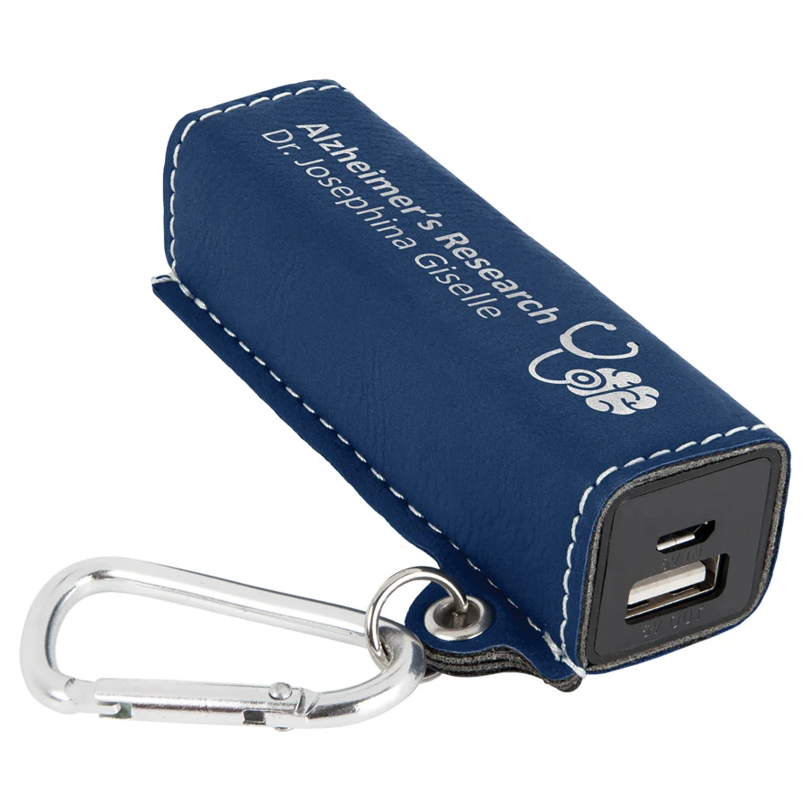 Blue/Silver Leatherette 2200 mAh Power Bank with USB Cord 1