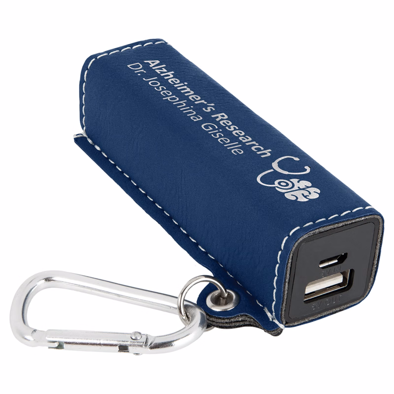 Blue/Silver Leatherette 2200 mAh Power Bank with USB Cord