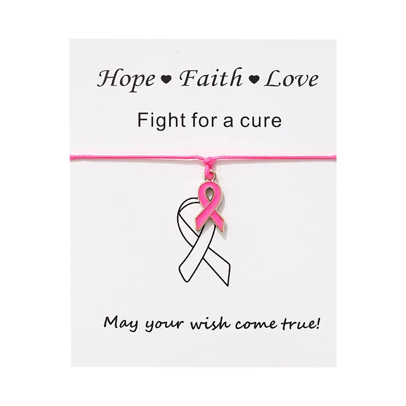 Breast Cancer Awareness Pink Ribbon Bracelet w/ Card 1