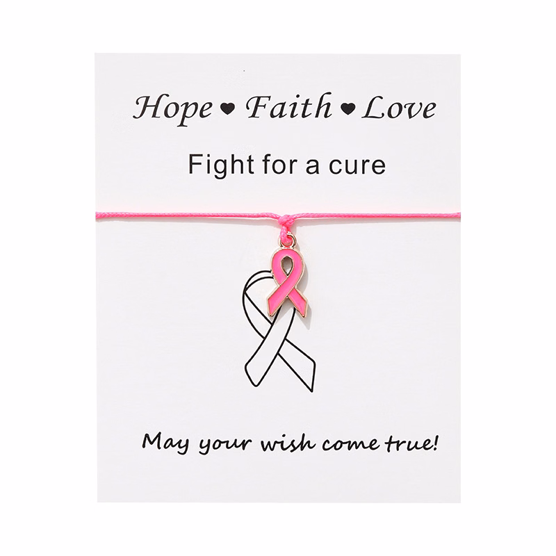 Breast Cancer Awareness Pink Ribbon Bracelet w/ Card