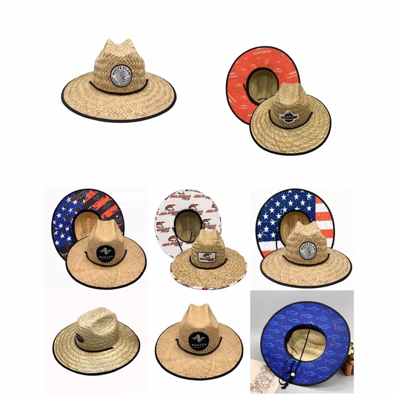 Lifeguard Beach Straw Hat With Variousized Woven Patch