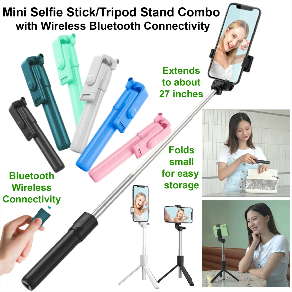 Mini Selfie Stick Bluetooth - Wireless, with a Tripod Stand in the handle 1
