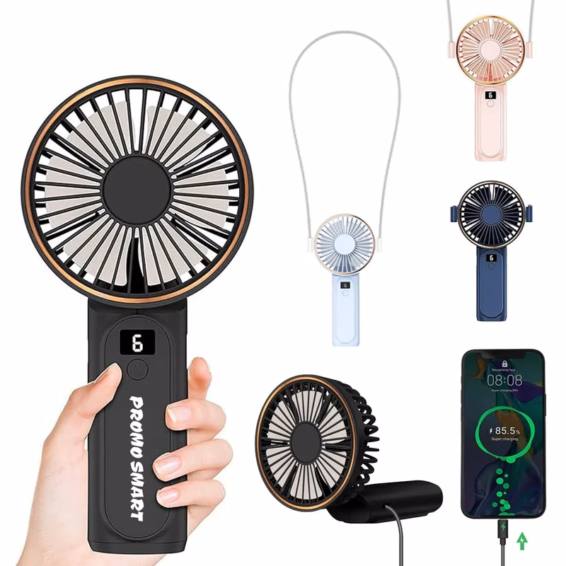 Pocket Size Handheld LCD Digital Display Lanyard Neck Fan