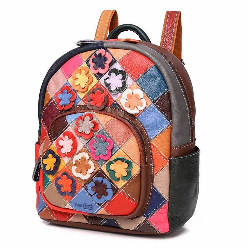Genuine Leather Niche colorful handmade contrast backpack
