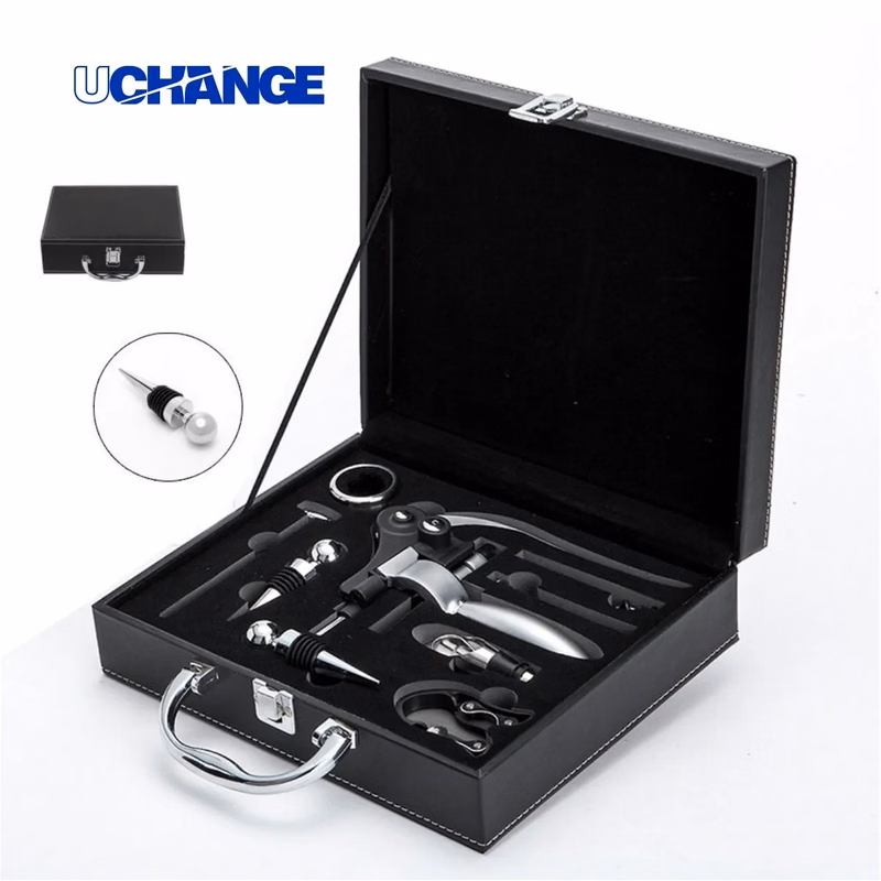 9-Piece Premium Leather Wine Opener Accessory Set