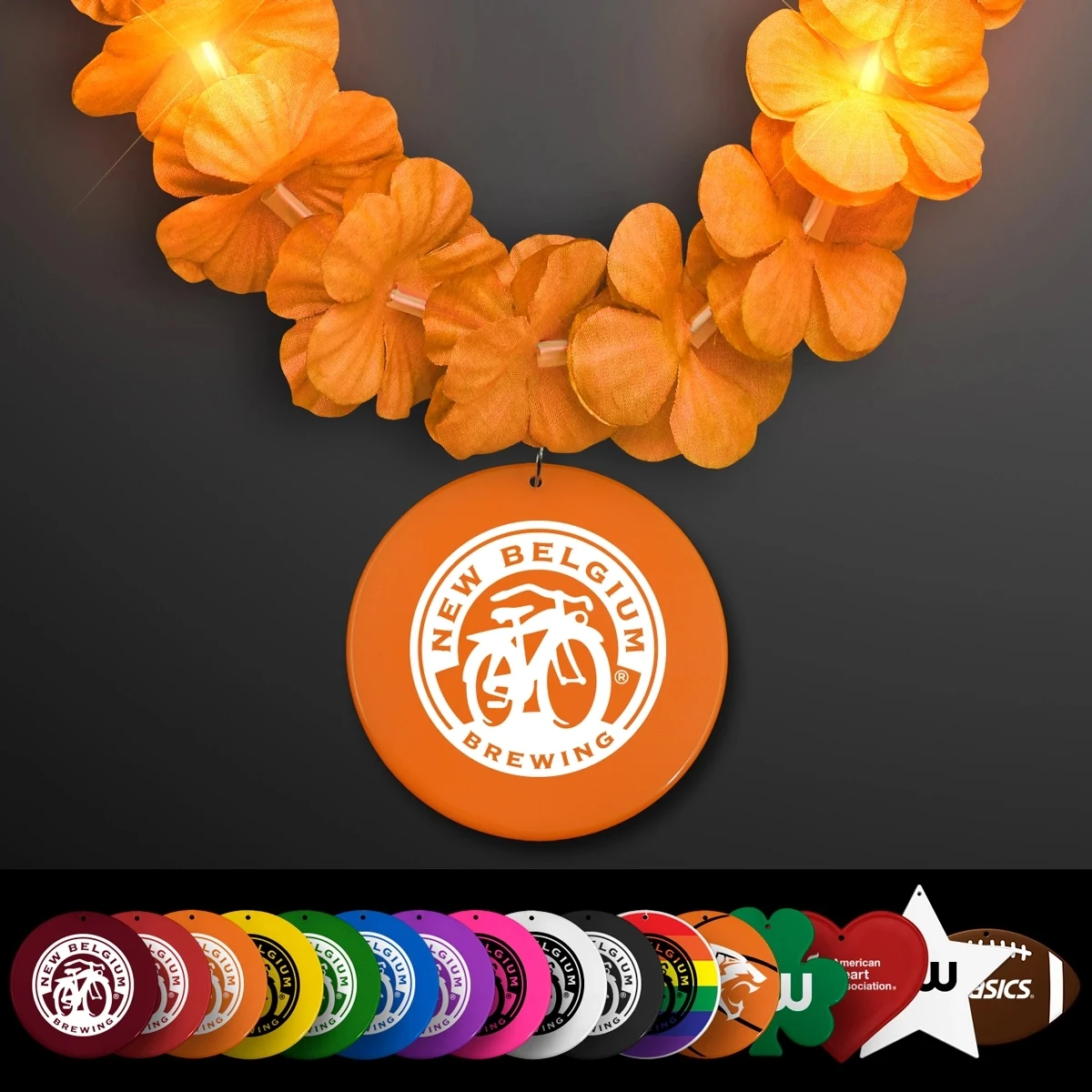 Light Up Orange Lei with Medallion 1
