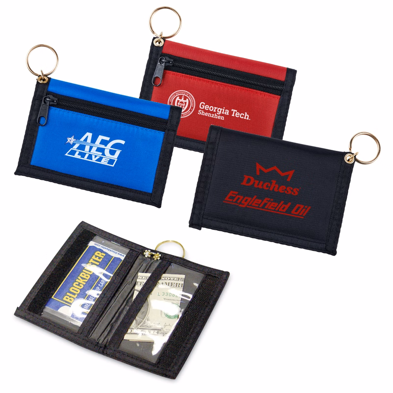 Nylon Keyring Wallet w/Clear & Exterior Pockets