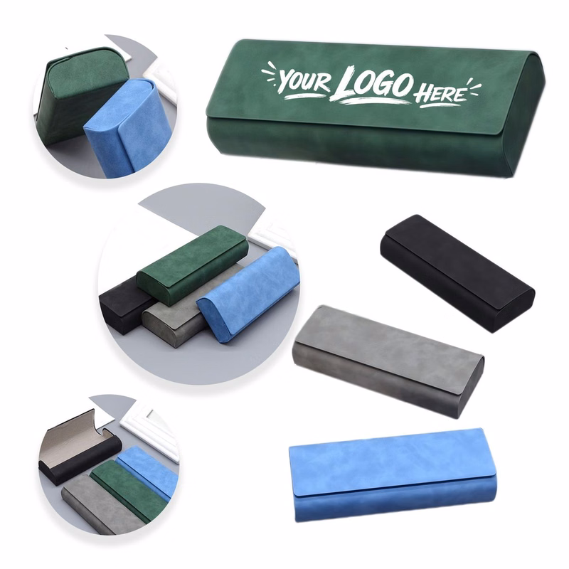 Suede Metal Eyeglass Case Hard Shell Magnetic Closure