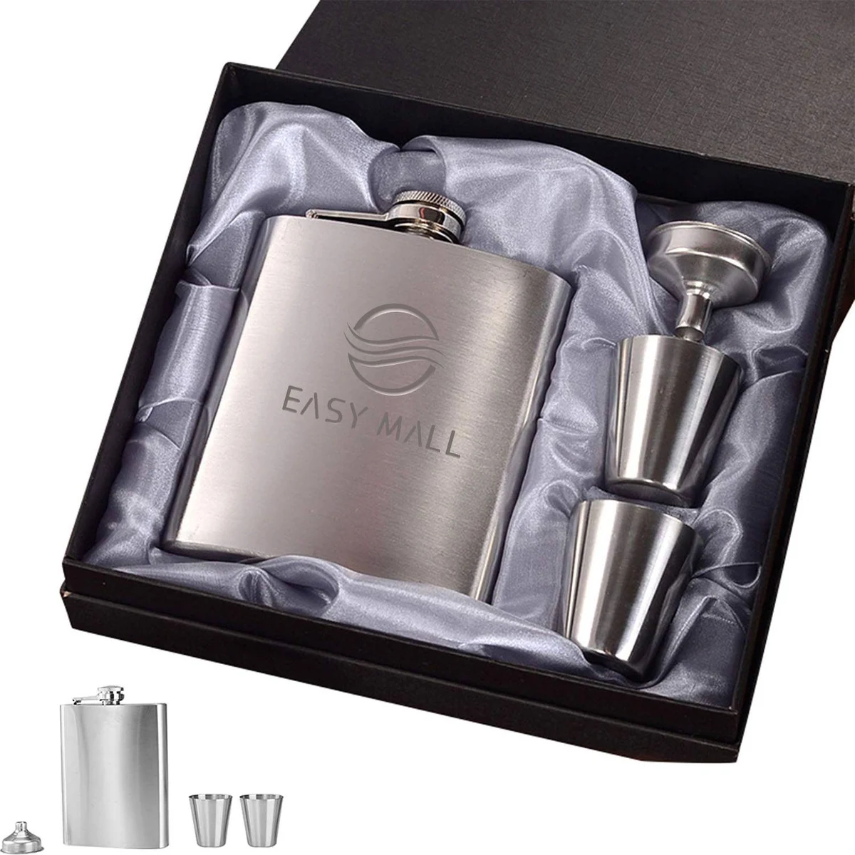 Portable 7oz Stainless Steel Hip Flask Set, custom water bottle with logo imprint 1