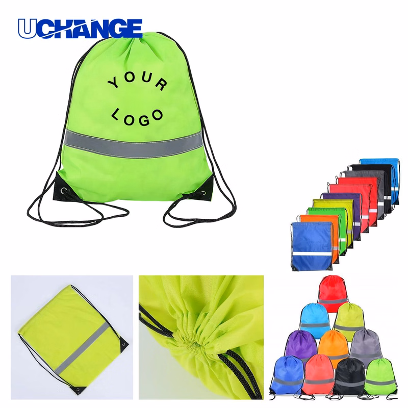 Reflective Drawstring Backpack Bag with Safety Strip