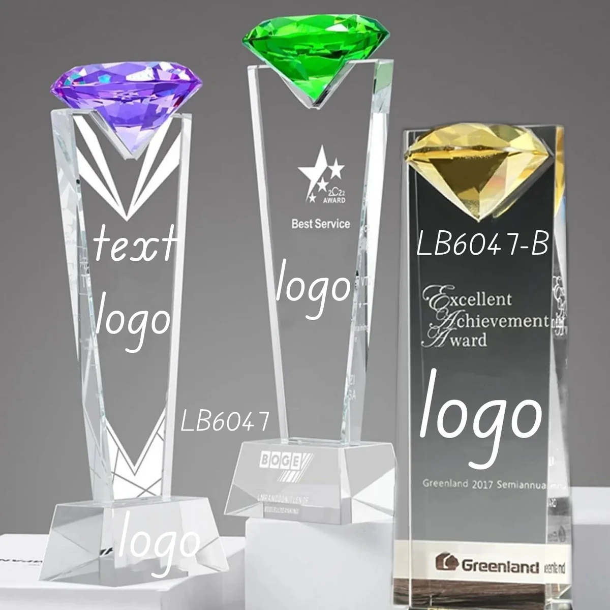 Recognition Crystal Award Glass Trophy Cup with Diamond 1