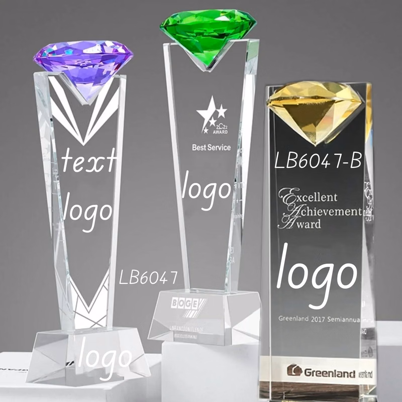 Recognition Crystal Award Glass Trophy Cup with Diamond