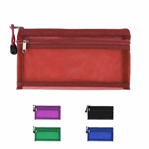 Custom 8.3"x5" Polyester Mesh Zipper Pouch — Dual Compartment Organizer