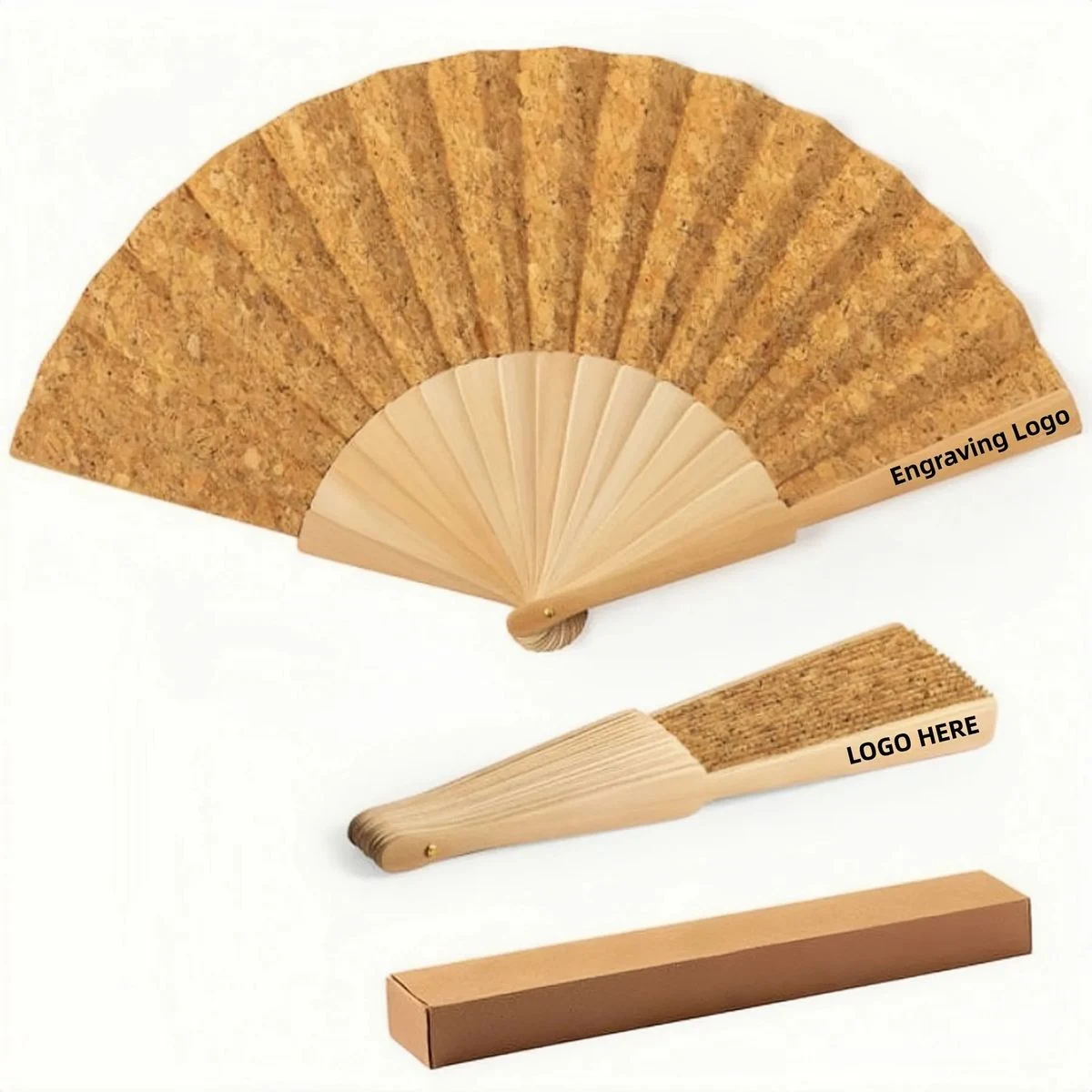 Cork Hand Fan with Engraving Logo 1