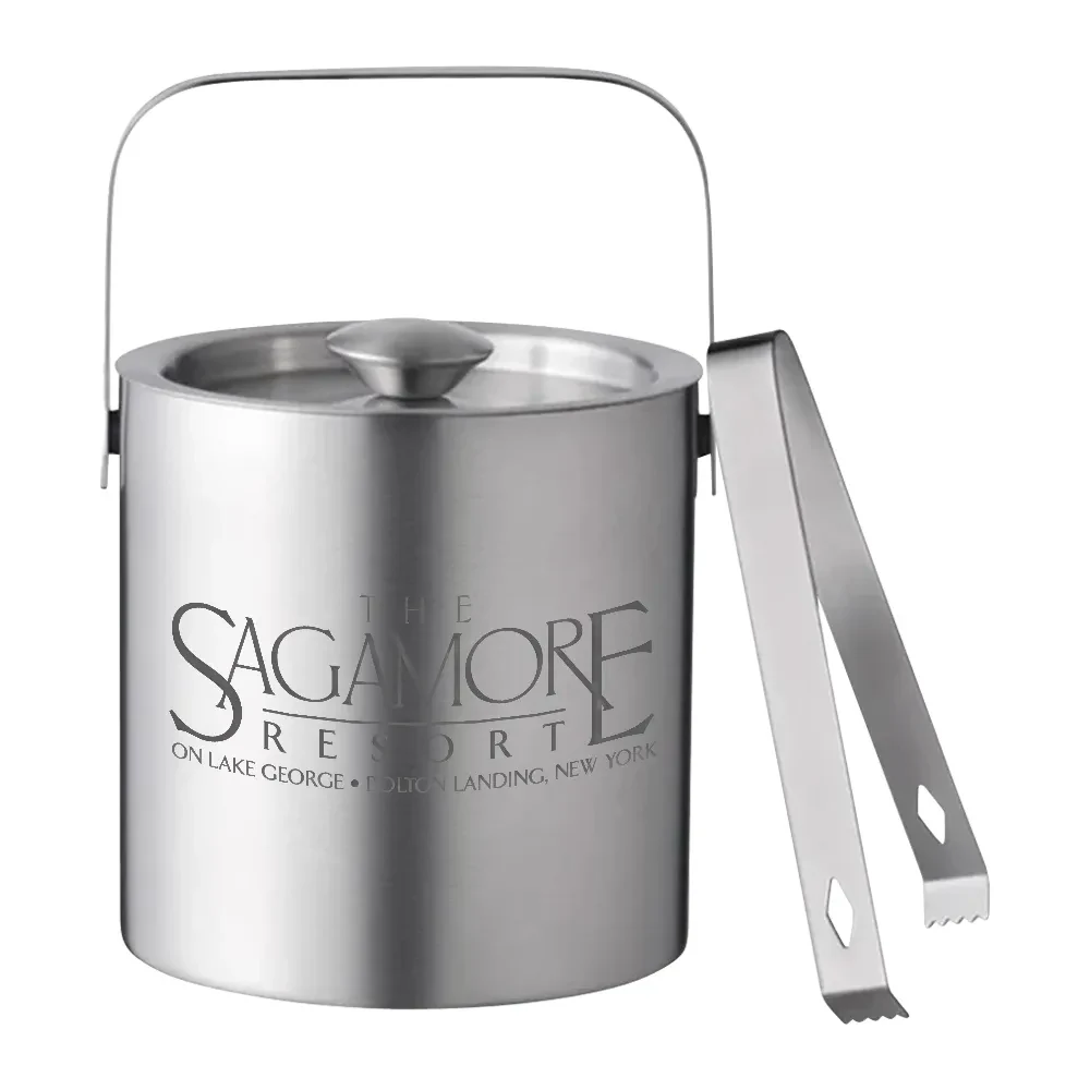 Double-Walled Stainless Steel Ice Bucket with Lid and Tongs 1