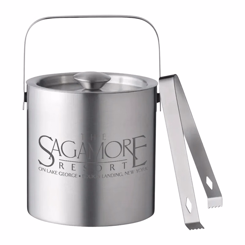 Double-Walled Stainless Steel Ice Bucket with Lid and Tongs