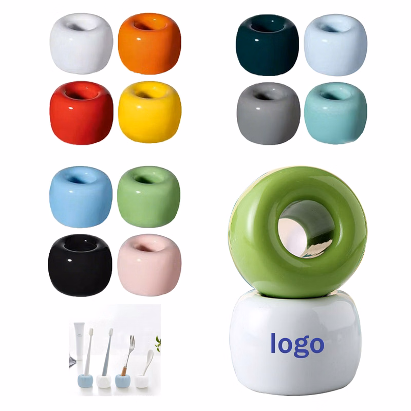 Round Ceramic Toothbrush Holder