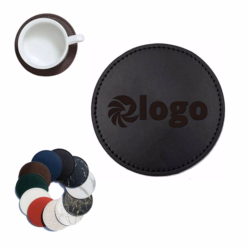 4 In PU Leather Round Coasters