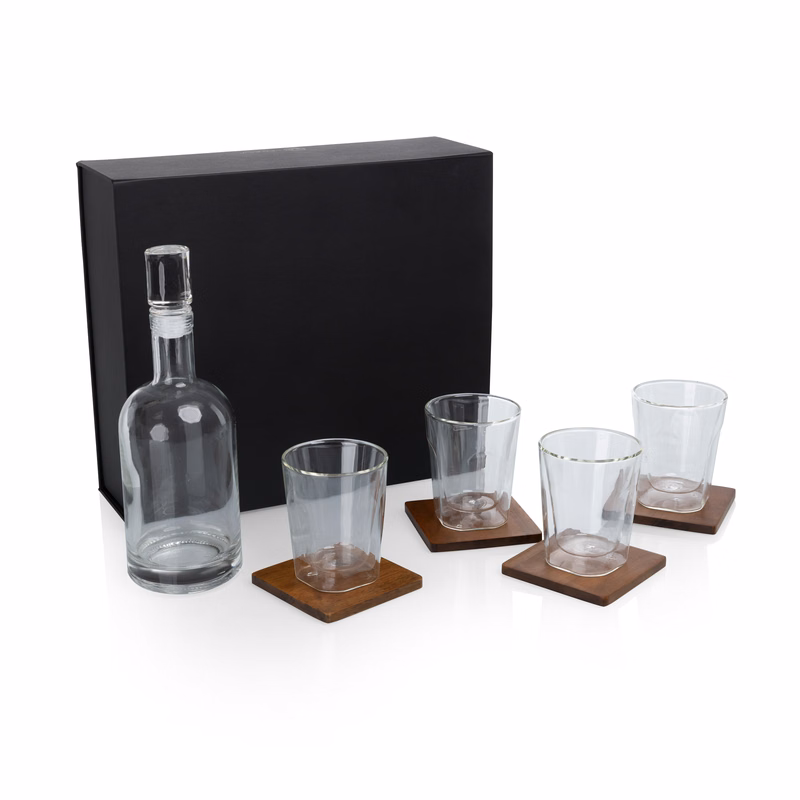 Ambassador Whiskey Box with Decanter and 4 Lowball Glasses