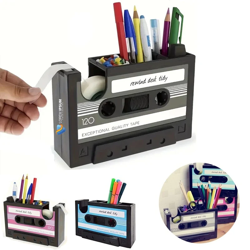 Creative Adhesive Tape Pen Holder Case, Retro Cassette Tape 1
