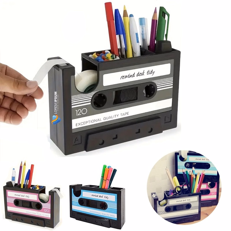 Creative Adhesive Tape Pen Holder Case, Retro Cassette Tape