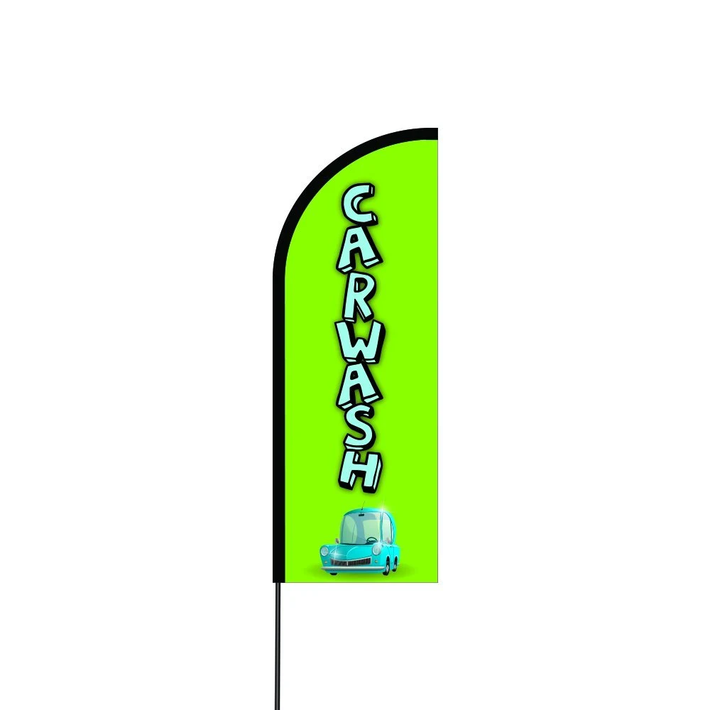 Car Wash Flag Kit 11' Feet Feather Flag Sign Outdoor Banner - Green feather banners 1