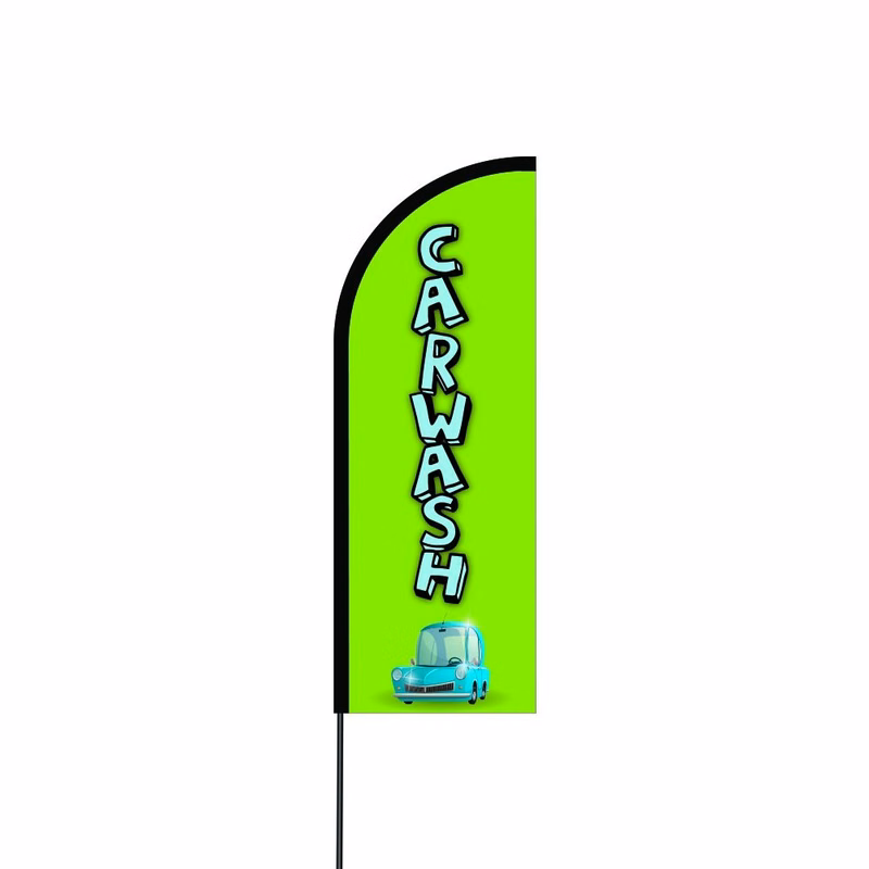 Car Wash Flag Kit 11' Feet Feather Flag Sign Outdoor Banner - Green feather banners