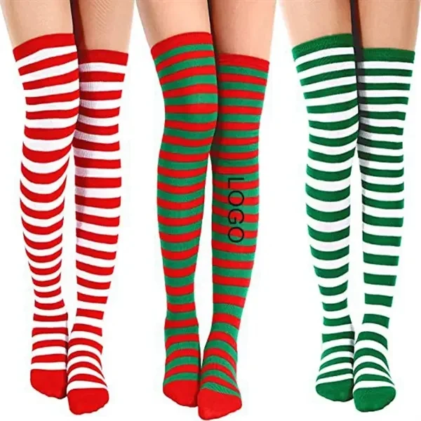 Custom Over Knee Striped Women's Socks Polyester — Holiday Festive Giveaway 1