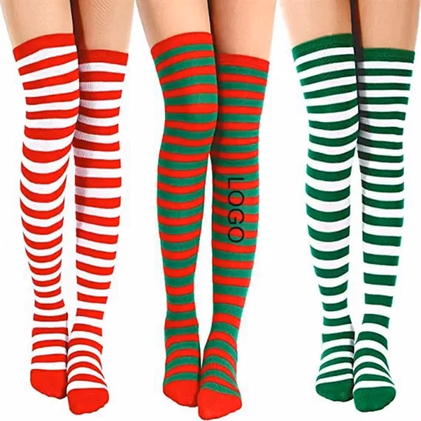Custom Over Knee Striped Women's Socks Polyester — Holiday Festive Giveaway