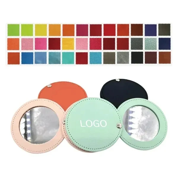 Portable Round Leather Makeup Mirror with Rotating 1