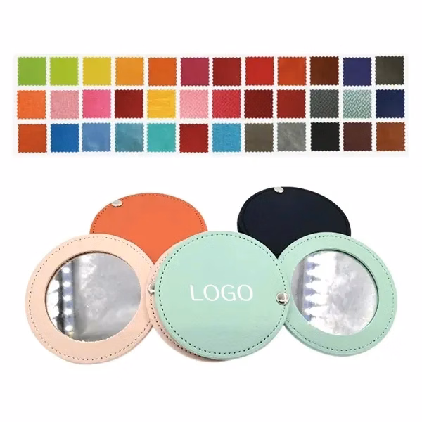 Portable Round Leather Makeup Mirror with Rotating