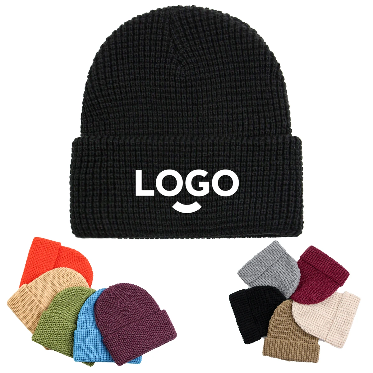 MOQ50 Solid Color Versatile Waffle Knit Hat 1