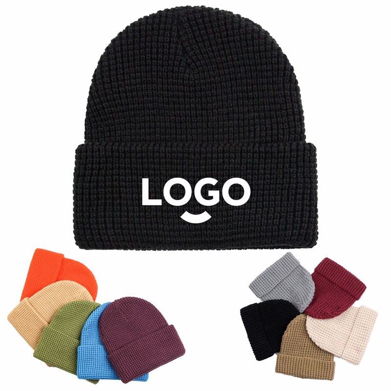 MOQ50 Solid Color Versatile Waffle Knit Hat