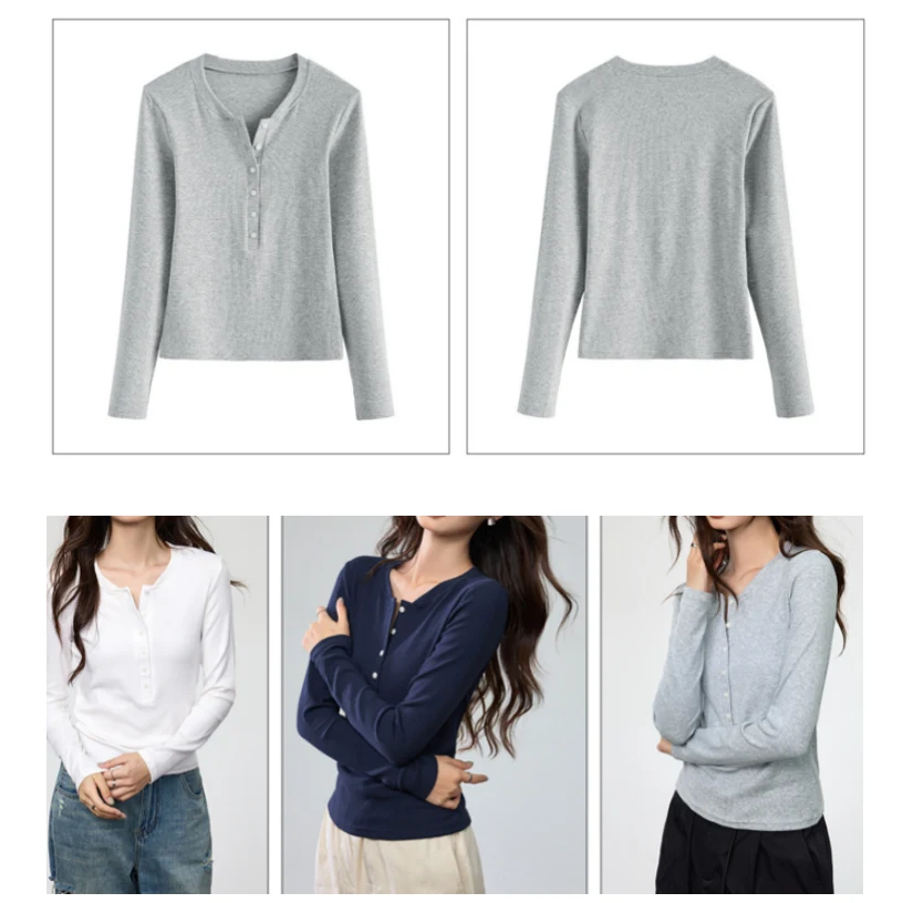 Women Long Sleeve Button Up RibbedBlouses 1