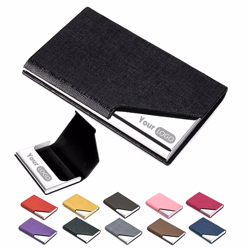Stainless Steel PU Leather Business Card Holder