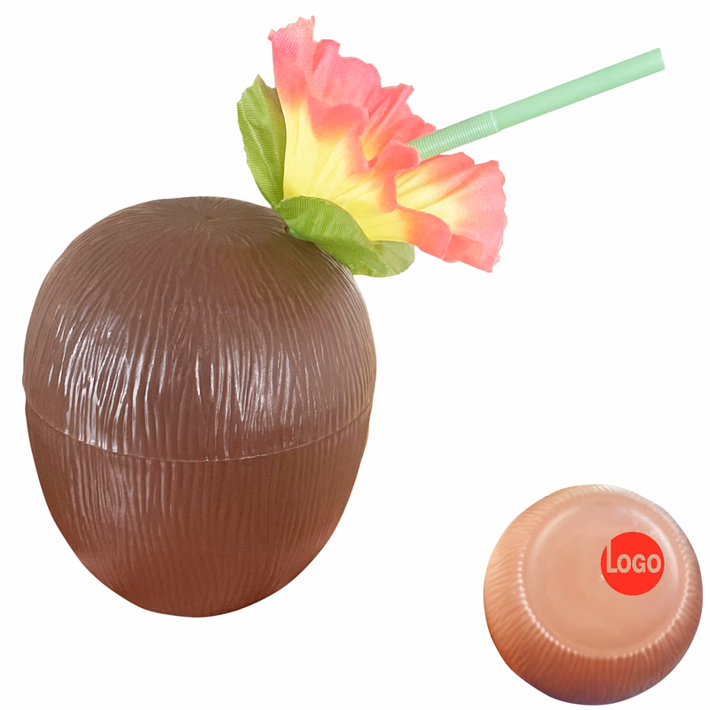16oz Budget Coconut Cups with Flower Straws
