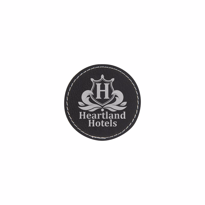 2" Black/Silver Leatherette Round Patch with Adhesive