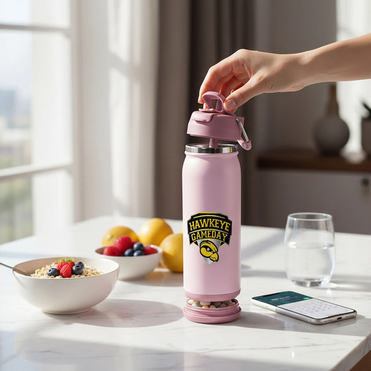 24oz Vacuum Insulated water Bottle with Built-in Straw & Carry Handle will pill box, custom water bottle with logo imprint 1
