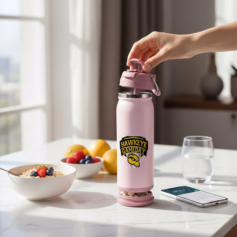 24oz Vacuum Insulated water Bottle with Built-in Straw & Carry Handle will pill box