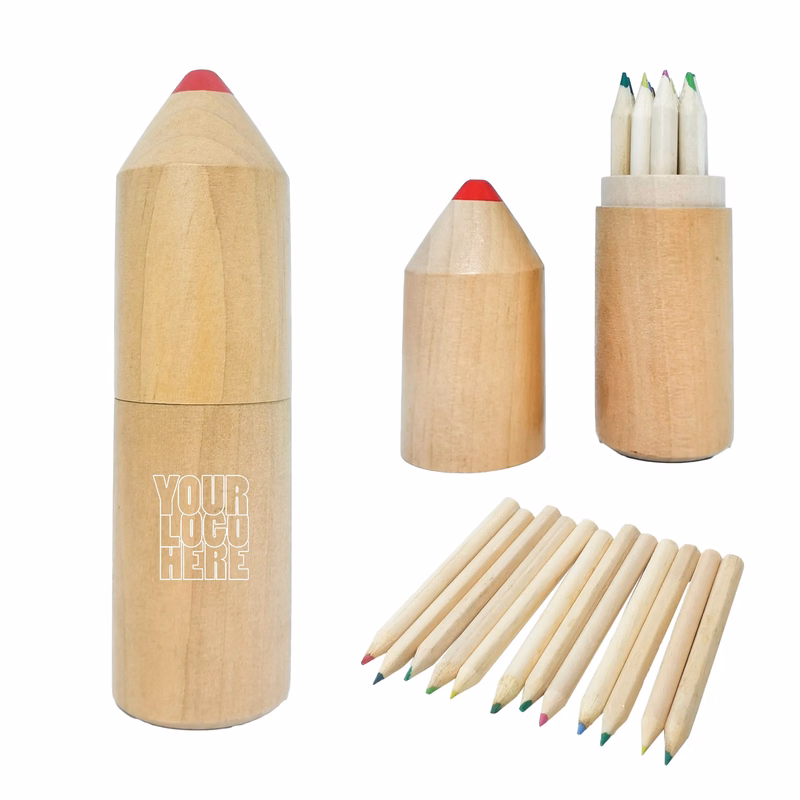Colored Pencil Set In Wooden Barrel