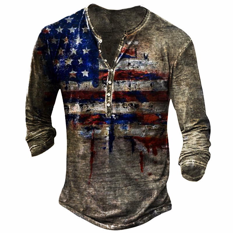 Custom 7-Button Henley Shirt Full Color Printed