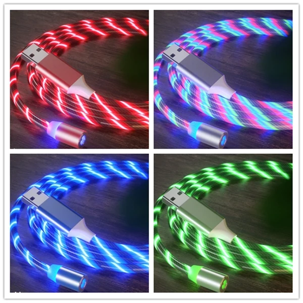 LED Flowing Magnetic Charger Cable 3 in 1 Type C Micro USB 1