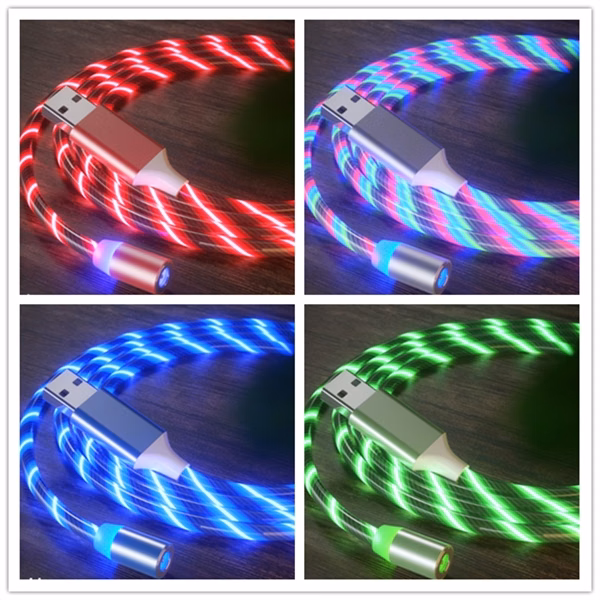 LED Flowing Magnetic Charger Cable 3 in 1 Type C Micro USB