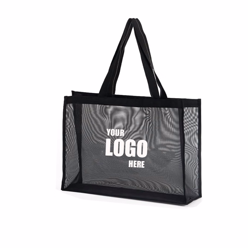 Black Mesh Reusable Shopping Tote Bag