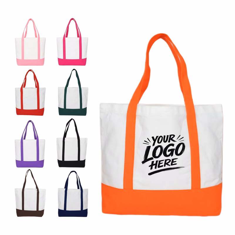 Canvas Carryall Spliced Pocket Bottom Reusable Tote