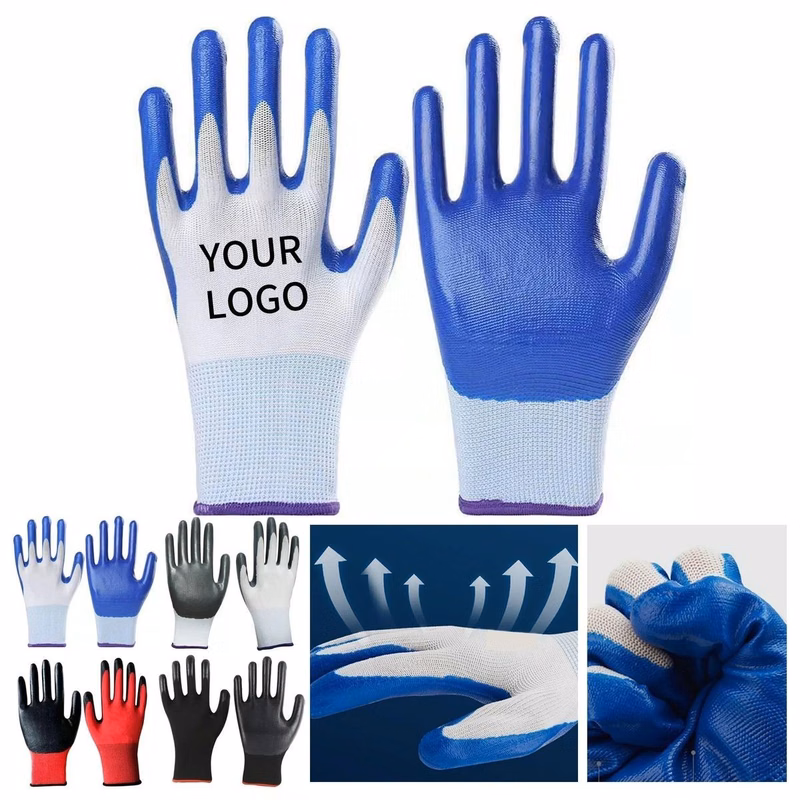 Protective Rubber Polyester Gloves with Logo Printing