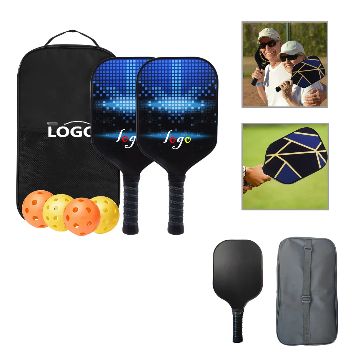 MOQ20 Premium Fiberglass Carbon Pickleball Paddle Set 1